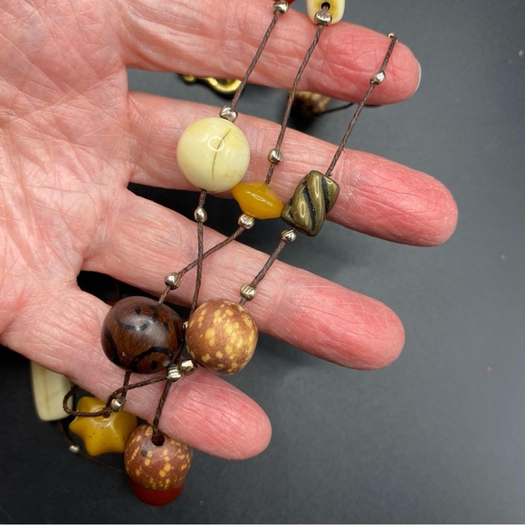 Triple Strand Bohemian Natural Bead Necklace - Picture 8 of 10